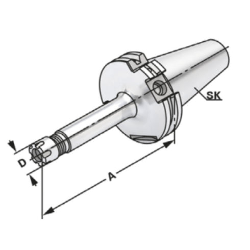 SK Taper for ER-mini Collets with Internal Cooling AD/B Dimensions
